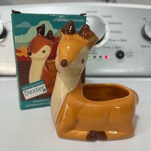 Cute deer ceramic succulent planter with mini figure
